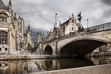 Obraz premium The historical city core of Ghent, Belgium