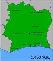 Carte des Villes Principales de Cote d'Ivoire