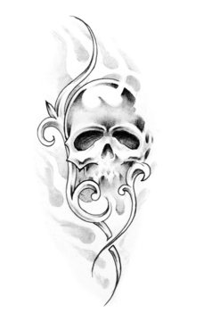 Sketch of tattoo art, skull