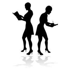 the girl who reads and writes black silhouette