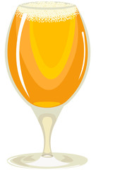 goblet on a stem, filled with light beer