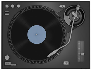 Top view of a turntable with vinyl record.