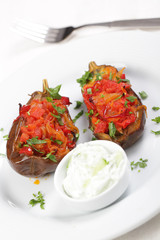 Turkish dish Imam bayildi with cacik