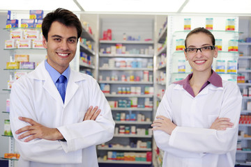 portrait of pharmacists at pharmacy