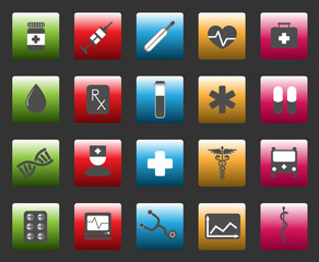 Medical and hospital satin icons set