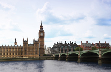 Fototapeta na wymiar Westminster Bridge with Big Ben clock tower in London
