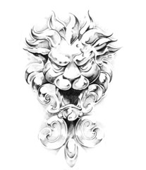 Sketch of tattoo art, gargoyle