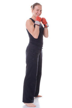 Beautiful girl with boxing gloves.