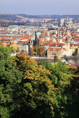 Fototapeta na wymiar View on the autumn Prague historical city of Czech