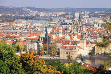 Fototapeta na wymiar View on the autumn Prague historical city of Czech