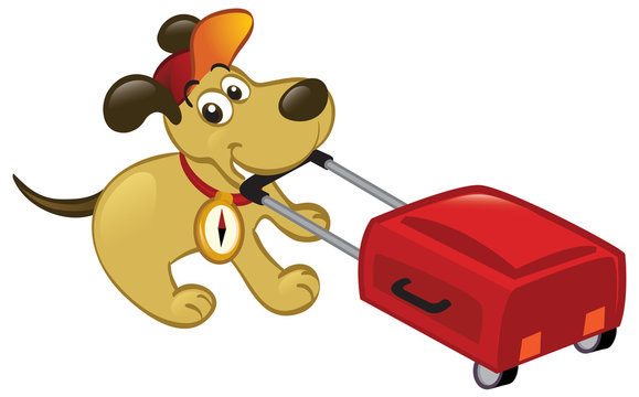 Traveling Dog Pulling A Luggage