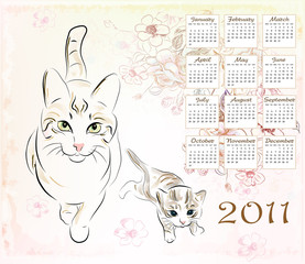 calendar 2011 with cat and  kitten