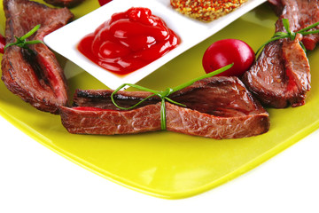 meat slices on green