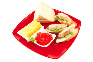 salmon, caviar and cheese