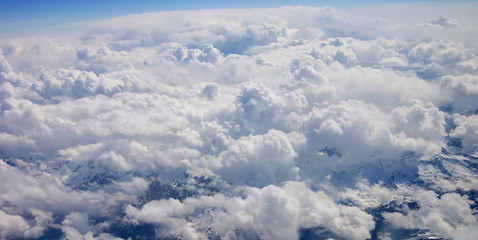 Aerial view of the beautiful blue sky with white clouds