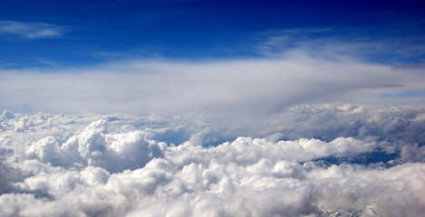 Naklejka na ściany i meble Aerial view of the beautiful blue sky with white clouds