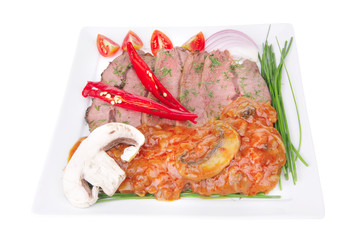 corned beef on plate with vegetables