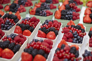 Mixed berries of raspberries, strawberries and blueberries