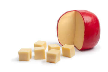 Edam cheese with cubes - obrazy, fototapety, plakaty