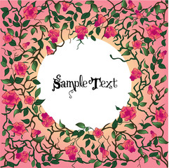 Vector background with frame from branches and roses