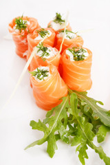 Smoked salmon rolls with cream cheese