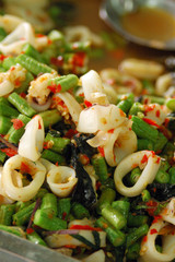 Fried long bean with squid