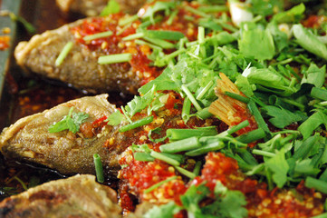 Fried fish and sweet  chilli