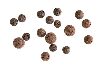 selection of round lava (volcanic rock) beads isolated