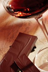 glass of red wine with chocolate