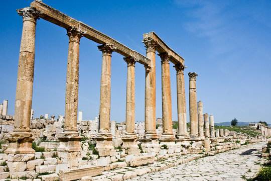 Columns at the Roman ruins in Jerash, Jordan