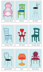 Whimsical chair cards/chair icons