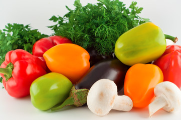 Vegetables, pepper, eggplant, mushrooms, parsley, fennel.