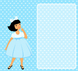 Vector cartoon little girl dream about gifts