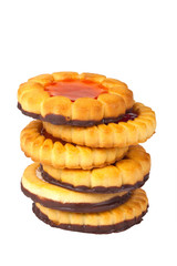 Six cookies on a white background