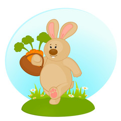 Vector cartoon little toy bunny with carrot