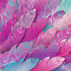 Seamless background of iridescent pink feathers, close up - 27354041