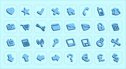 Blue 3D Vector Button Set x32