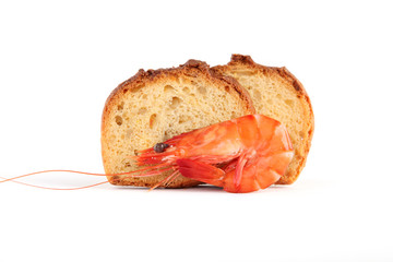 tranches de pain et crevette