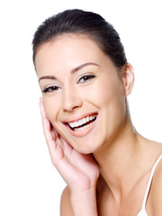 Happy woman's face with clean skin