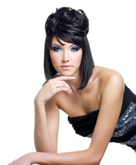 Naklejka premium Face of a beautiful woman with blue make-up