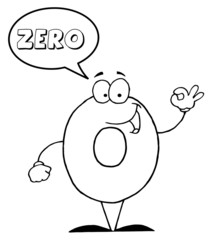 Outlined Friendly Number 0 Zero Guy With Speech Bubble