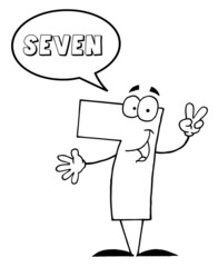 Outlined Friendly Number 7 Seven Guy With Speech Bubble