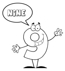 Outlined Number 9 Nine Guy With Speech Bubble