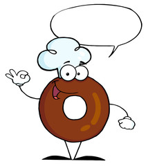 Friendly Donut Cartoon Character With Speech Bubble