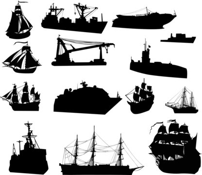 large set of ship silhouettes