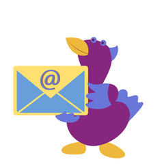 Cartoon duck with your mail on white background