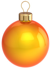 Classic Christmas ball. Orange shiny bauble decoration (Hi-Res)