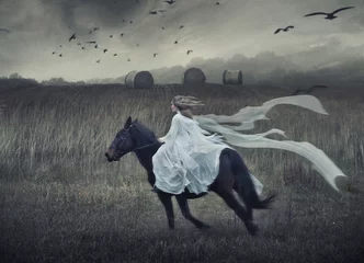 Fototapete Artist KB Romantische junge Schönheit, die ein Pferd reitet