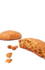 Oatmeal Cookies with Crumbs on White Background