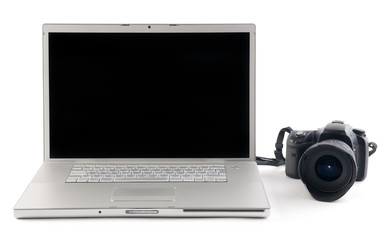 Photo camera and laptop